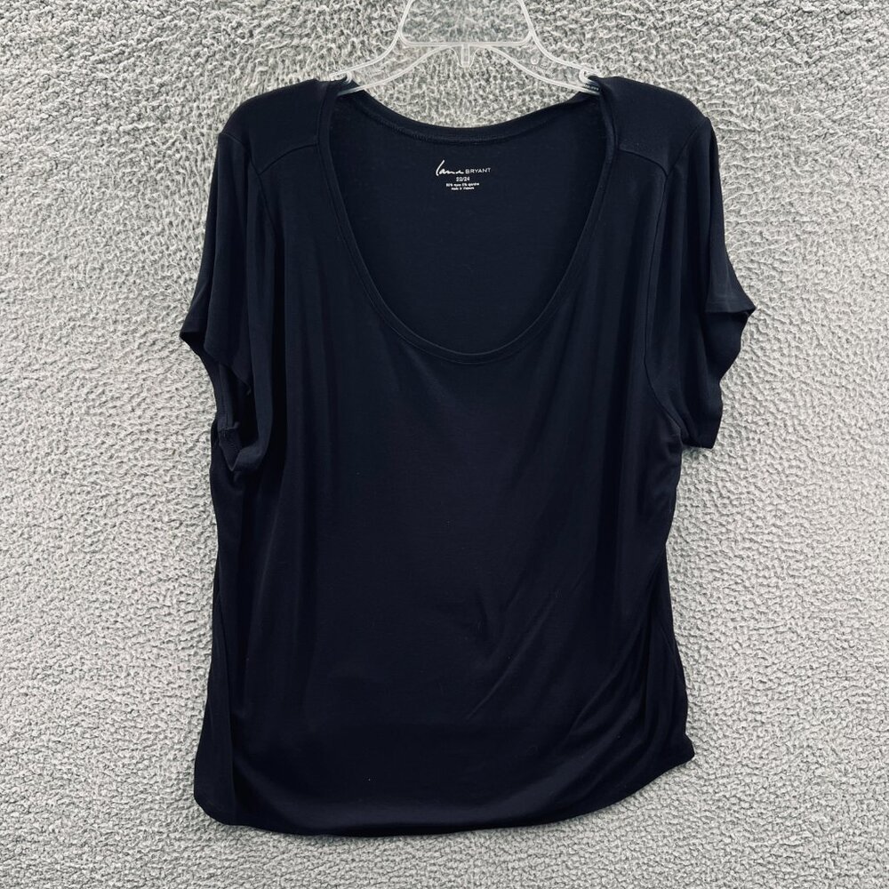Lane Bryant Women Top 22/24 Black Scoop Neck Short Sleeve Stretch Pullover Shirt